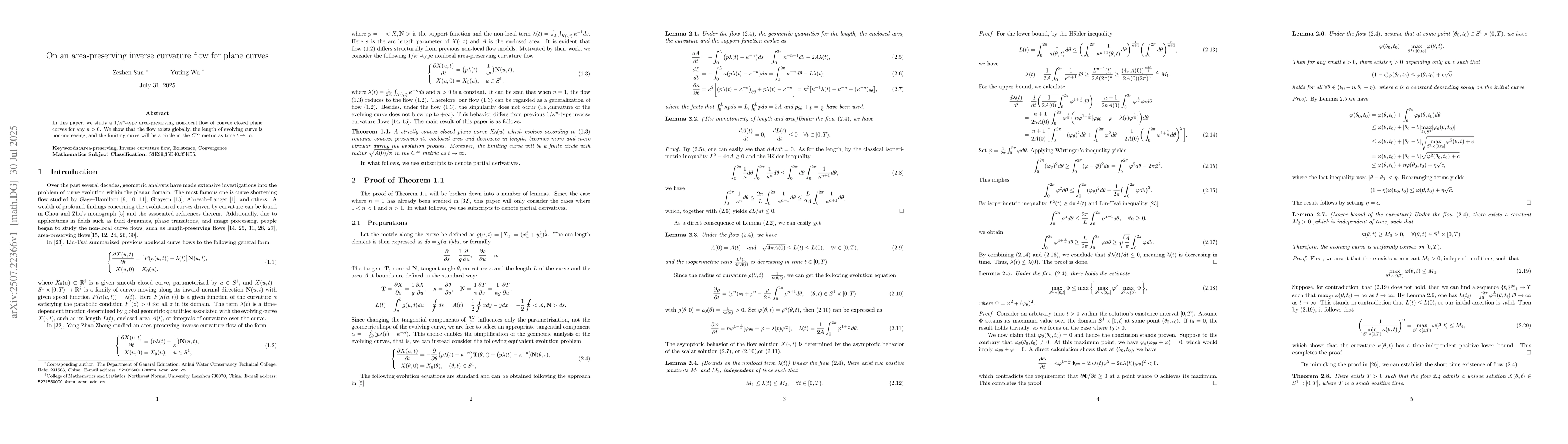 Thumbnail for On an area-preserving inverse curvature flow for plane curves