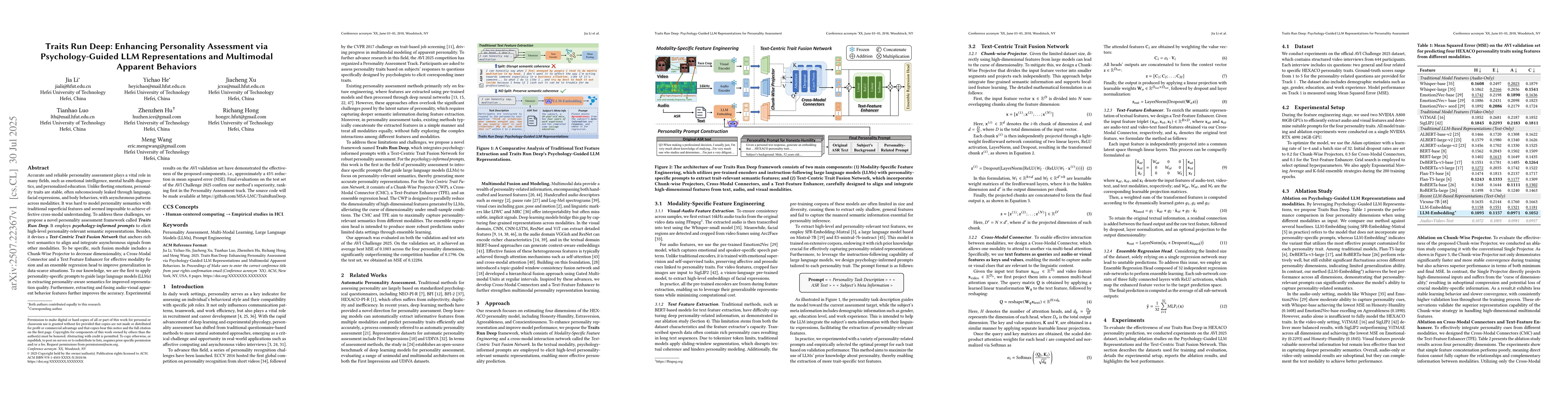 Thumbnail for Traits Run Deep: Enhancing Personality Assessment via Psychology-Guided
  LLM Representations and Multimodal Apparent Behaviors