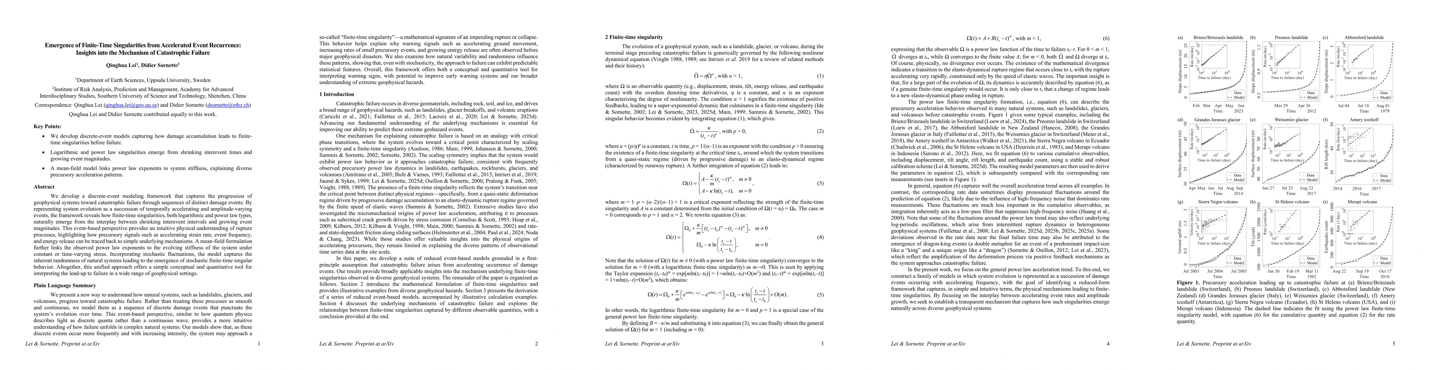 Thumbnail for Emergence of Finite-Time Singularities from Accelerated Event
  Recurrence: Insights into the Mechanism of Catastrophic Failure
