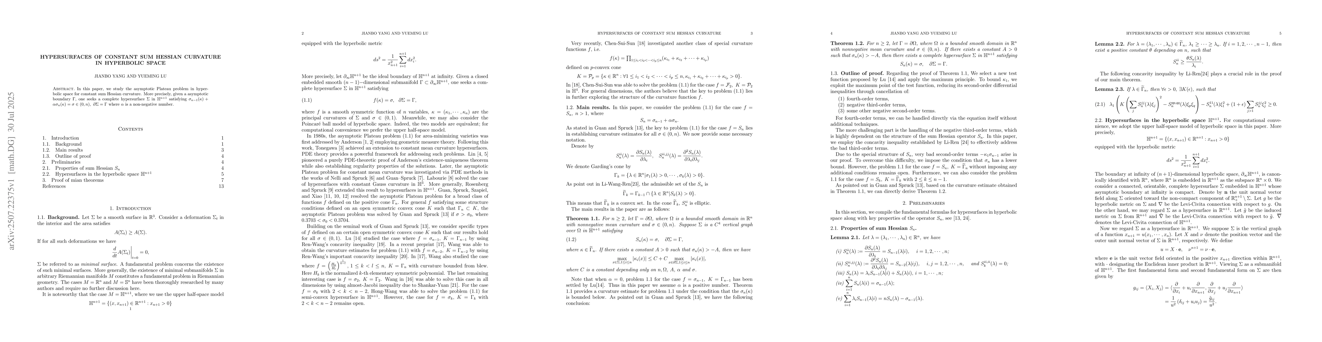 Thumbnail for Hypersurfaces of constant sum Hessian curvature in Hyperbolic space