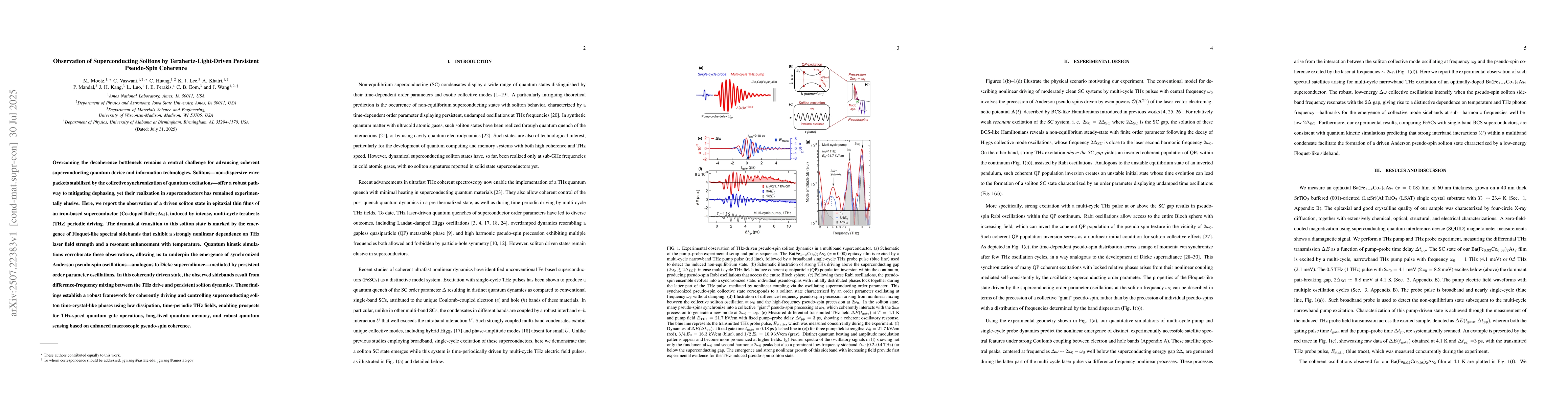 Thumbnail for Observation of Superconducting Solitons by Terahertz-Light-Driven
  Persistent Pseudo-Spin Coherence