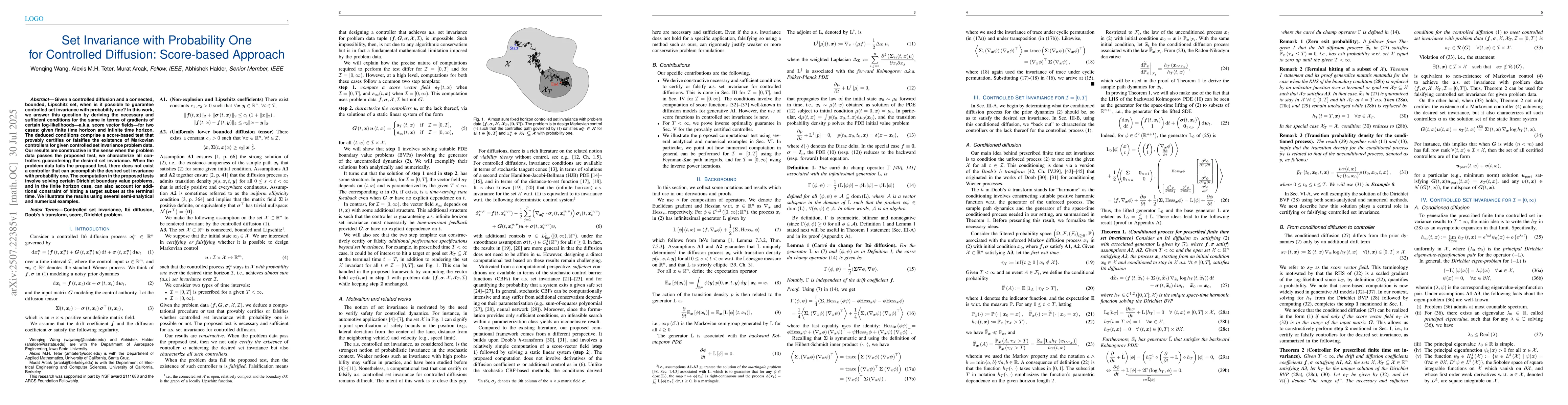 Thumbnail for Set Invariance with Probability One for Controlled Diffusion:
  Score-based Approach