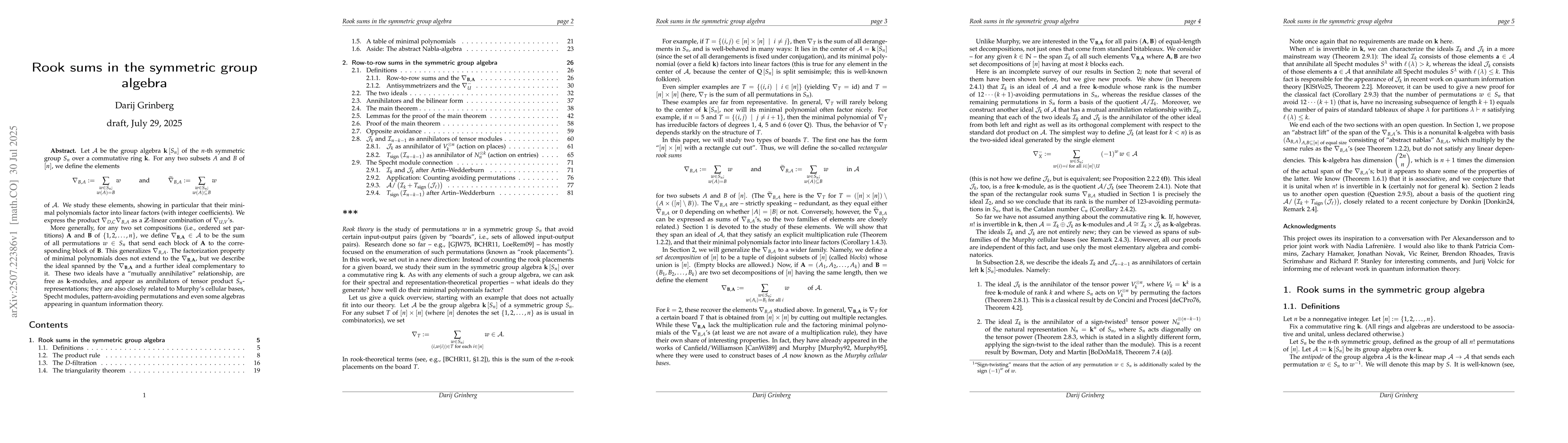 Thumbnail for Rook sums in the symmetric group algebra