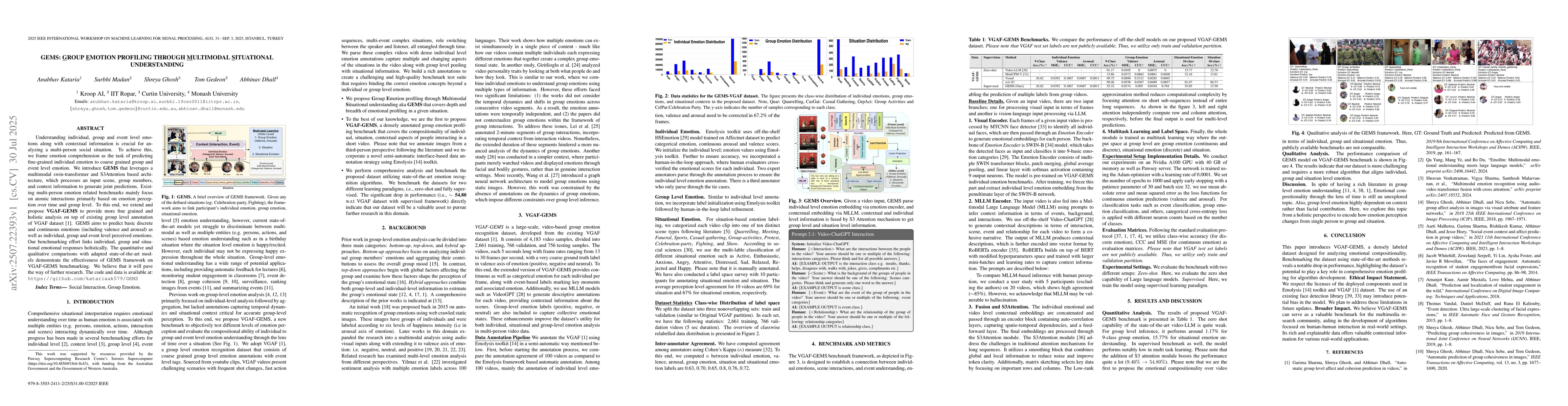 Thumbnail for Gems: Group Emotion Profiling Through Multimodal Situational
  Understanding