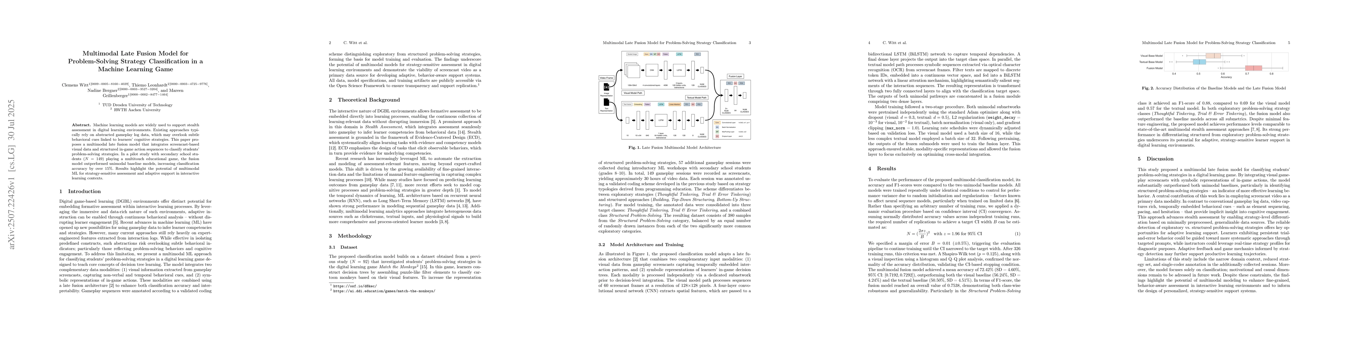 Thumbnail for Multimodal Late Fusion Model for Problem-Solving Strategy Classification
  in a Machine Learning Game