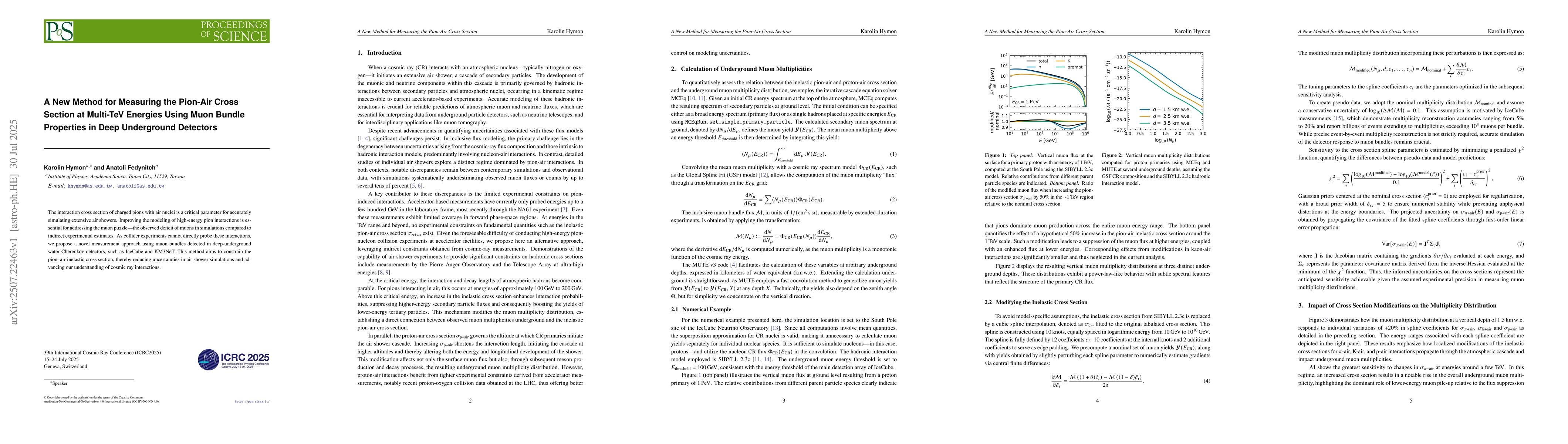 Thumbnail for A New Method for Measuring the Pion-Air Cross Section at Multi-TeV
  Energies Using Muon Bundle Properties in Deep Underground Detectors