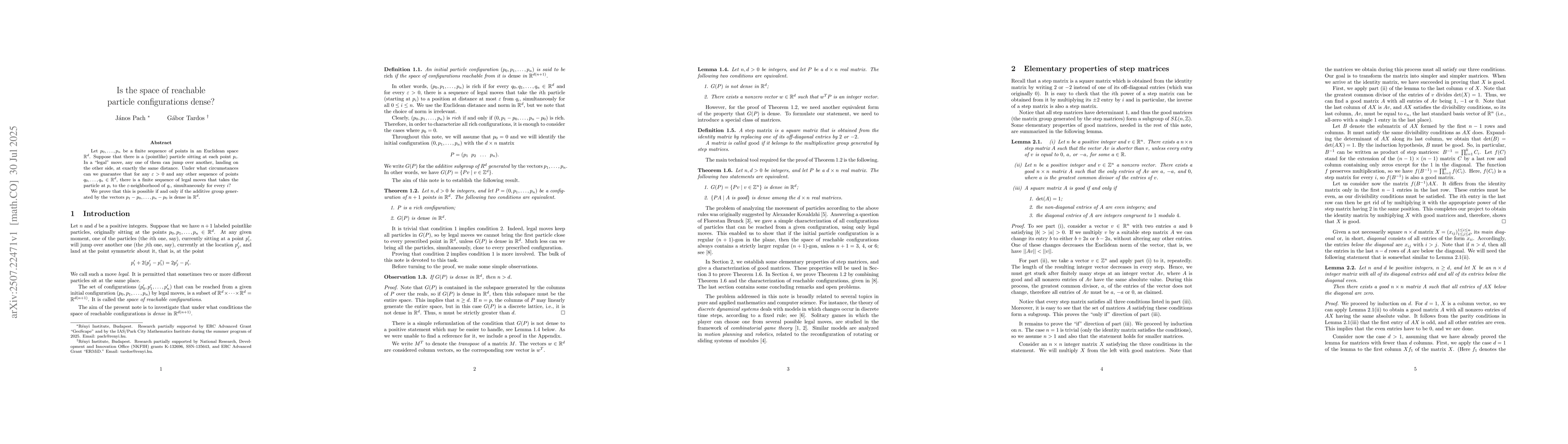 Thumbnail for Is the space of reachable particle configurations dense?