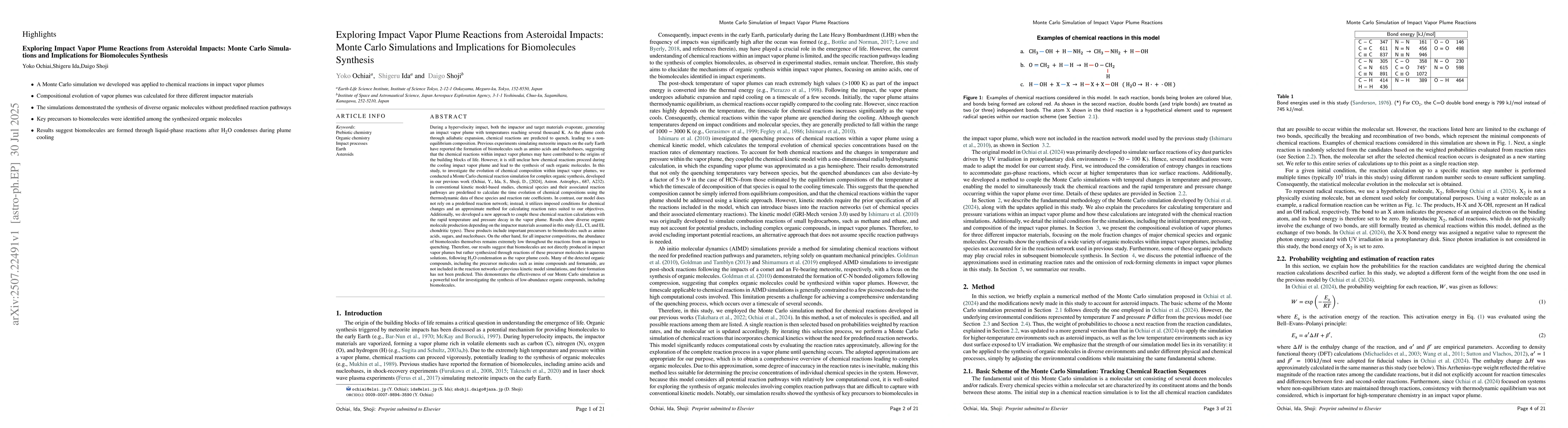 Thumbnail for Exploring Impact Vapor Plume Reactions from Asteroidal Impacts: Monte
  Carlo Simulations and Implications for Biomolecules Synthesis