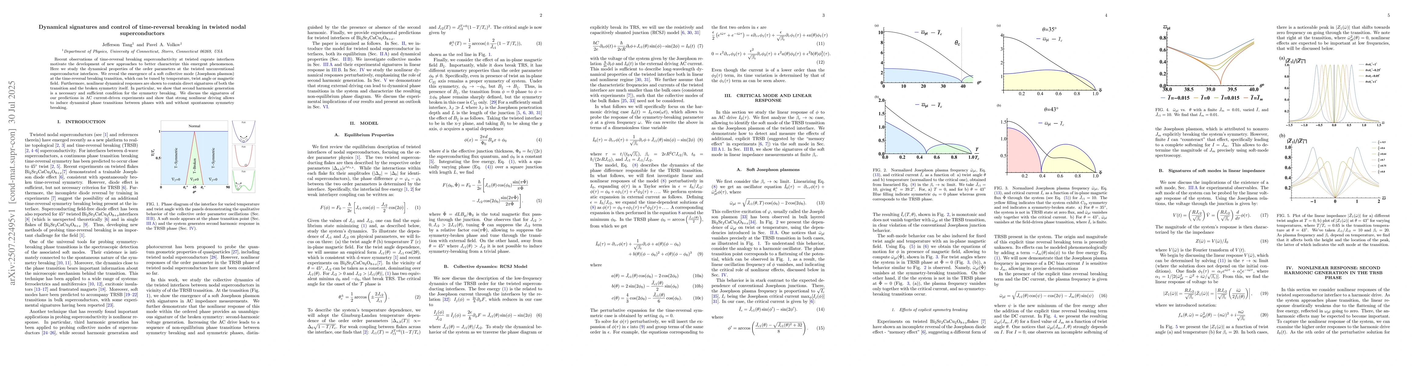 Thumbnail for Dynamical signatures and control of time-reversal breaking in twisted
  nodal superconductors