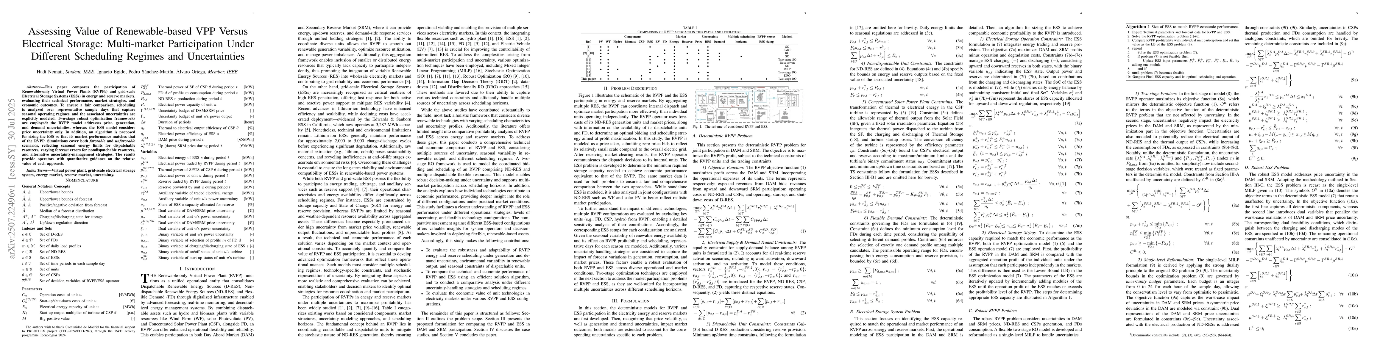 Thumbnail for Assessing Value of Renewable-based VPP Versus Electrical Storage:
  Multi-market Participation Under Different Scheduling Regimes and
  Uncertainties