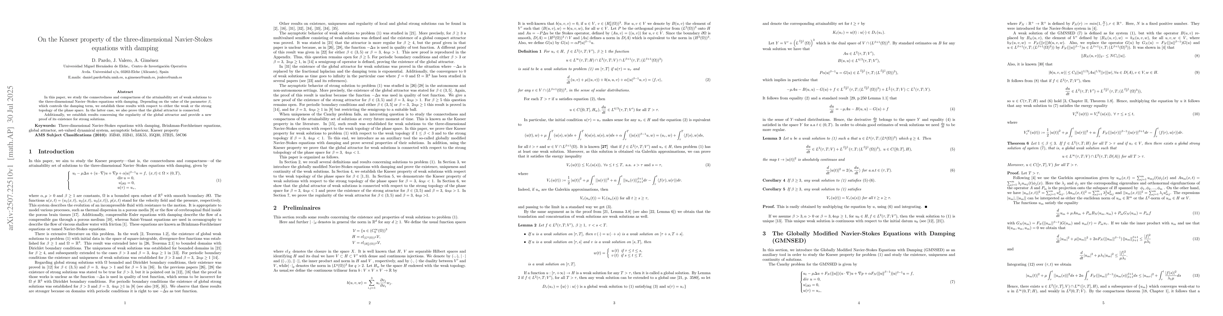 Thumbnail for On the Kneser property of the three-dimensional Navier-Stokes equations
  with damping