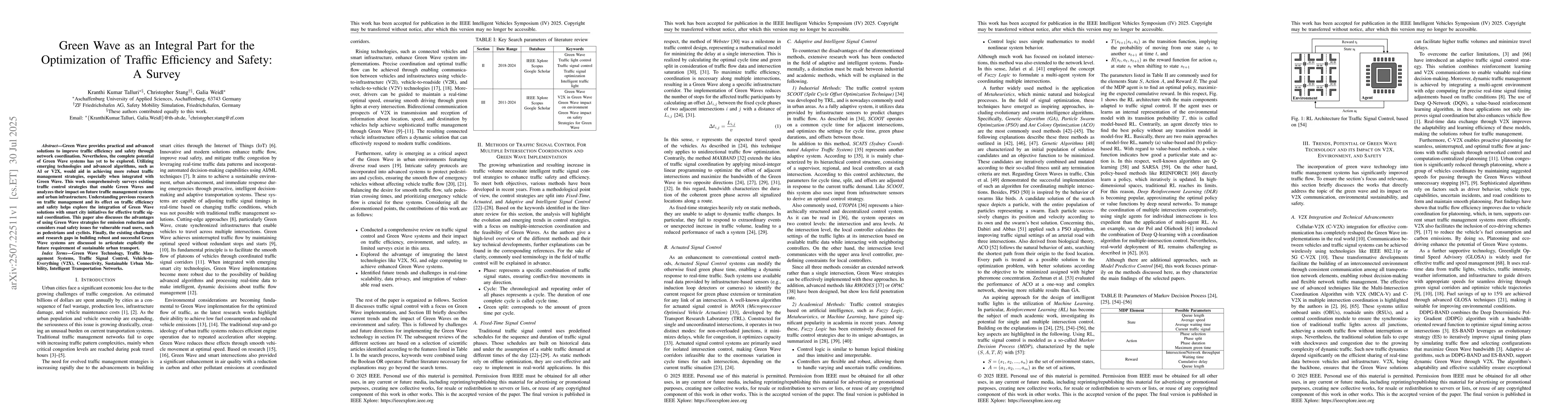 Thumbnail for Green Wave as an Integral Part for the Optimization of Traffic
  Efficiency and Safety: A Survey