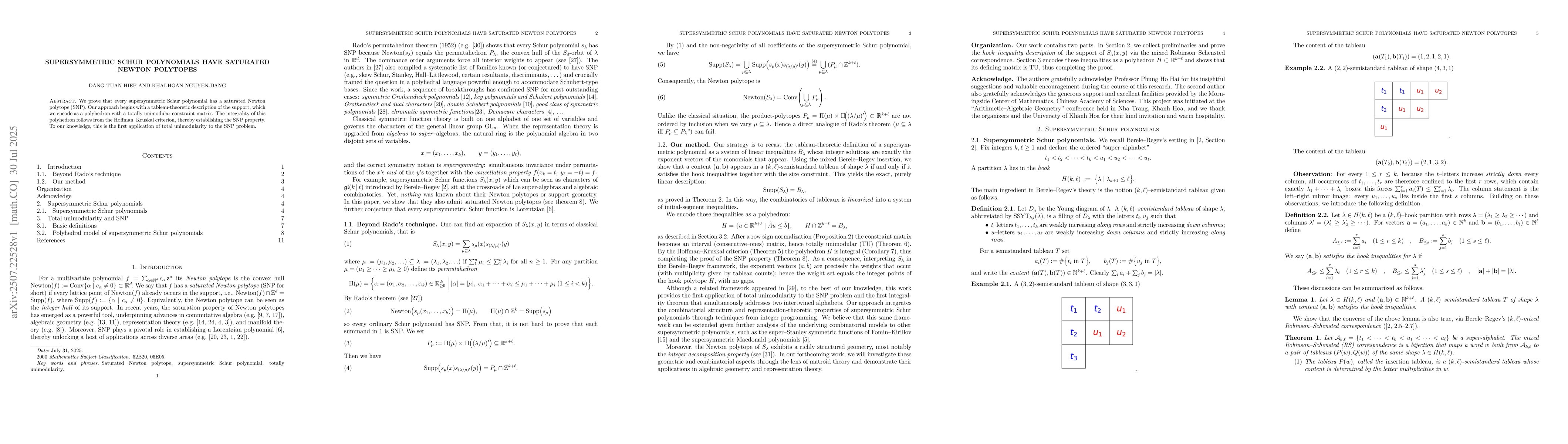 Thumbnail for Supersymmetric Schur polynomials have saturated Newton polytopes