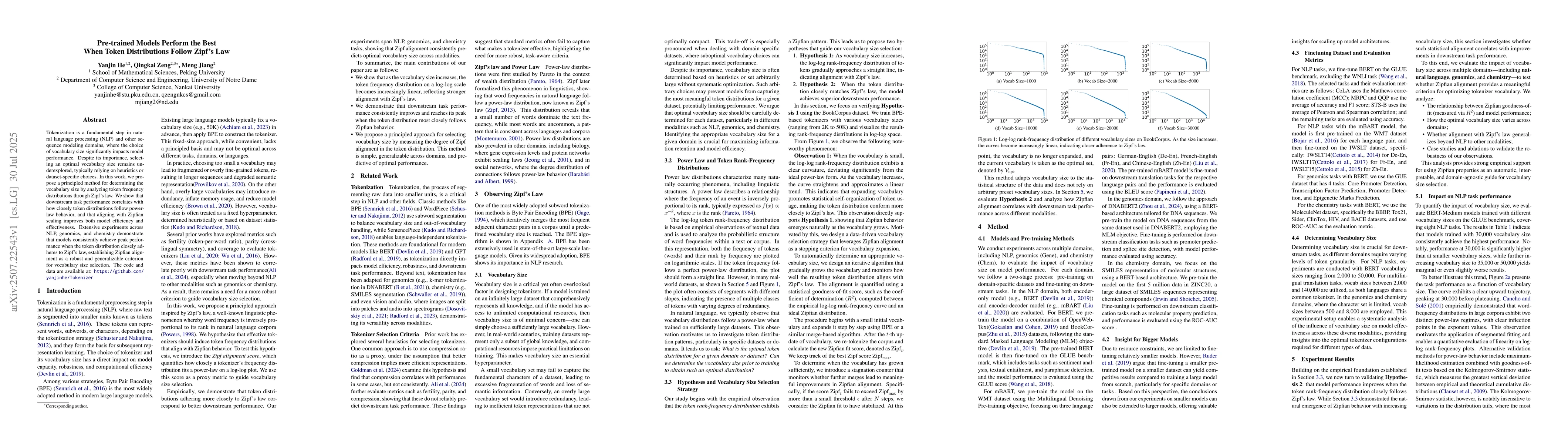Thumbnail for Pre-trained Models Perform the Best When Token Distributions Follow
  Zipf's Law