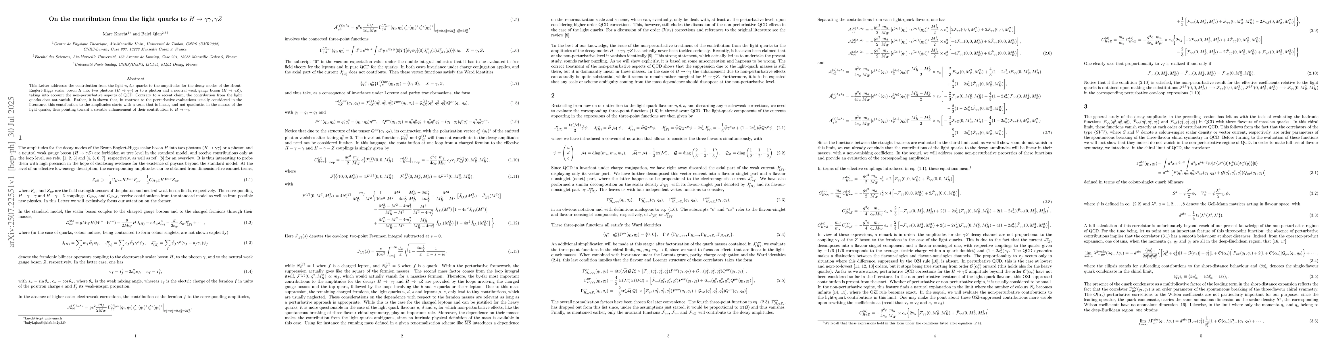 Thumbnail for On the contribution from the light quarks to $H\toγγ, γ
  Z$