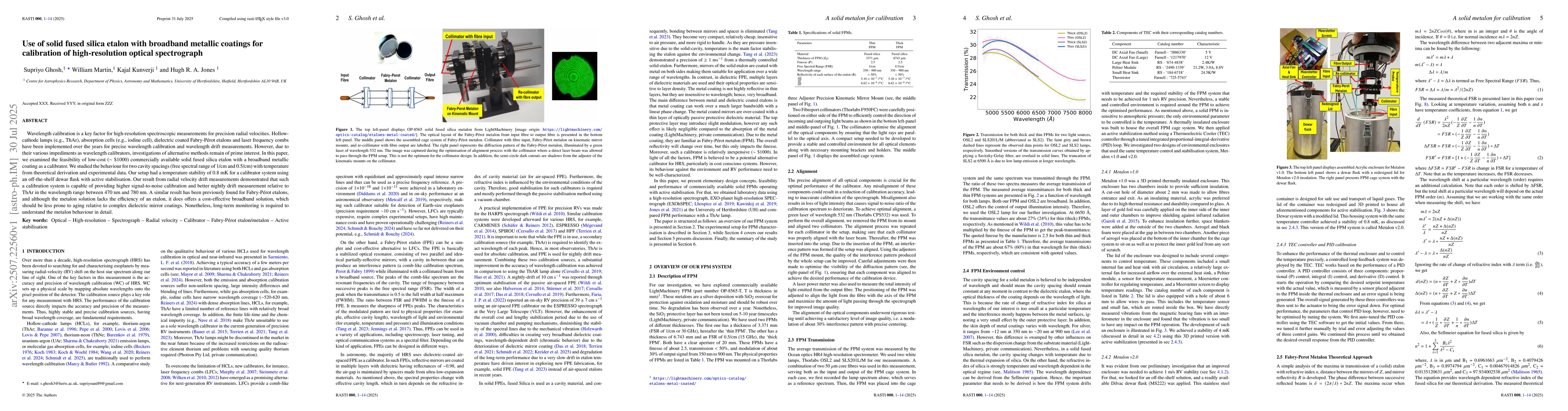 Thumbnail for Use of solid fused silica etalon with broadband metallic coatings for
  calibration of high-resolution optical spectrograph