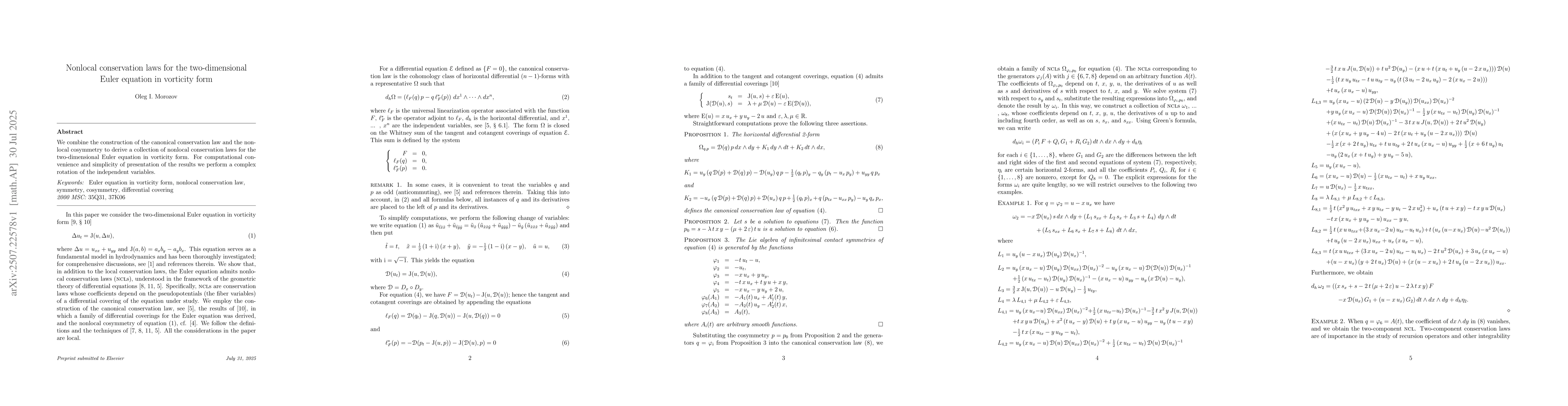 Thumbnail for Nonlocal conservation laws for the two-dimensional Euler equation in
  vorticity form
