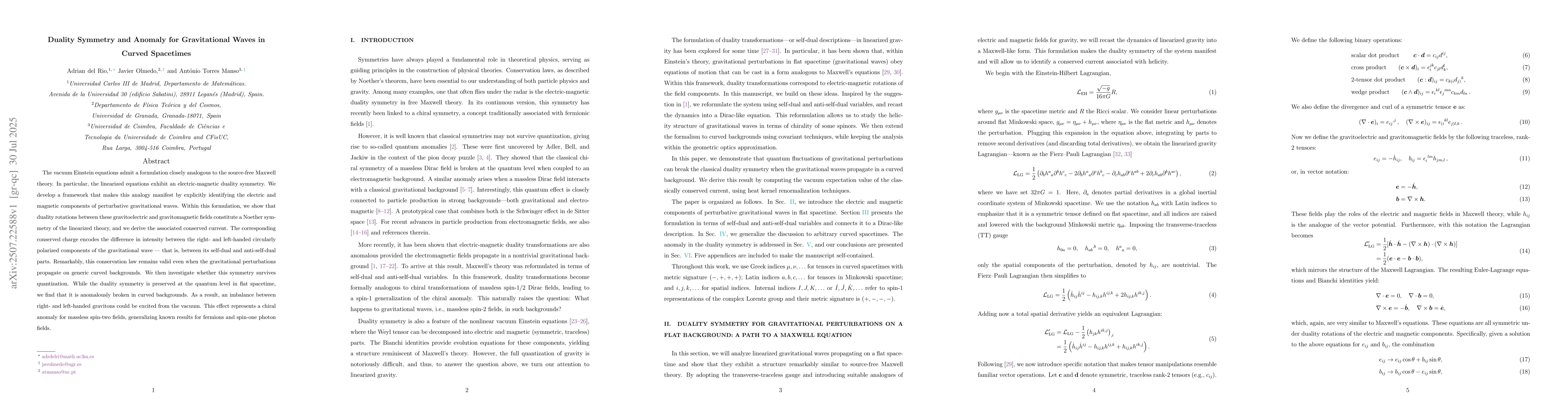 Thumbnail for Duality Symmetry and Anomaly for Gravitational Waves in Curved Spacetime