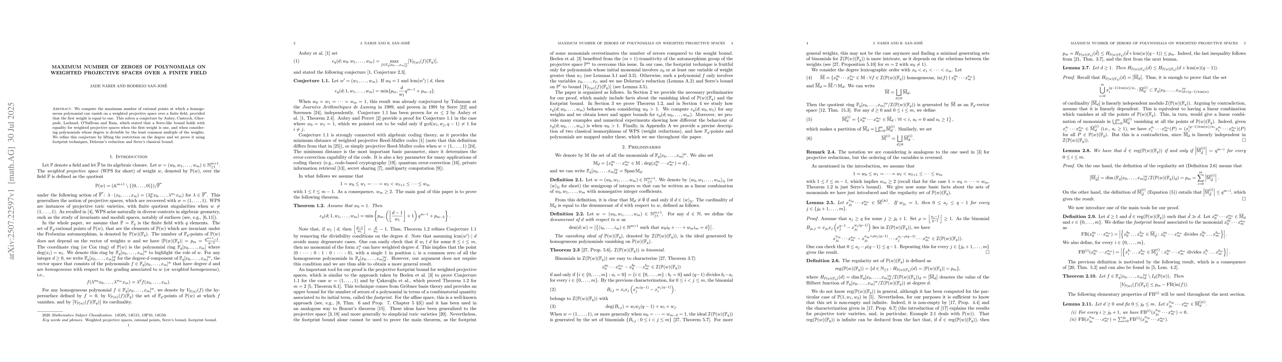 Thumbnail for Maximum number of zeroes of polynomials on weighted projective spaces
  over a finite field