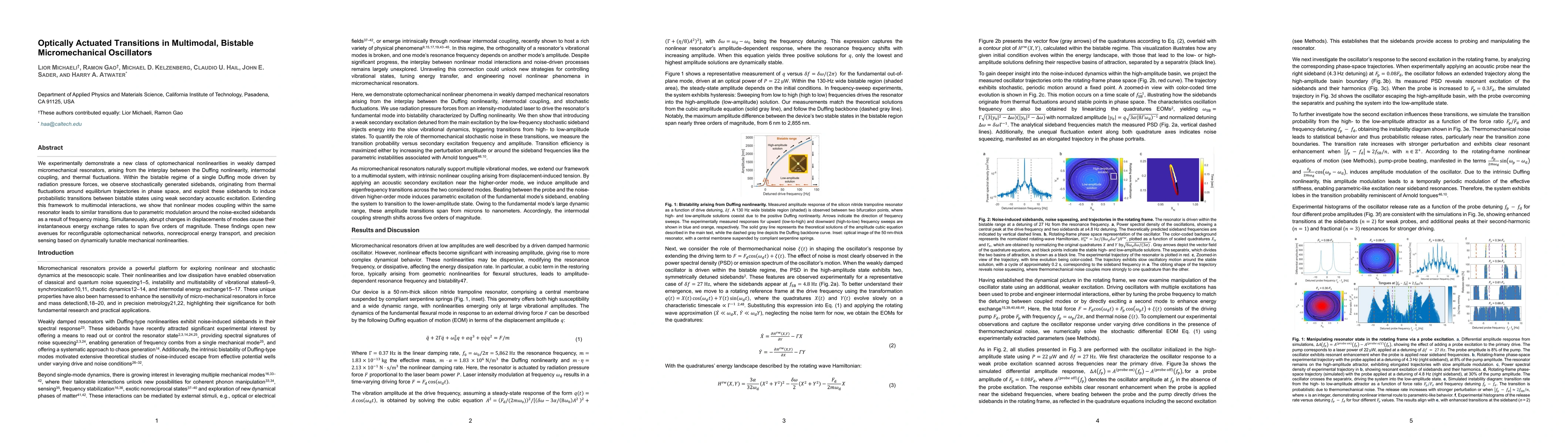 Thumbnail for Optically Actuated Transitions in Multimodal, Bistable Micromechanical
  Oscillators
