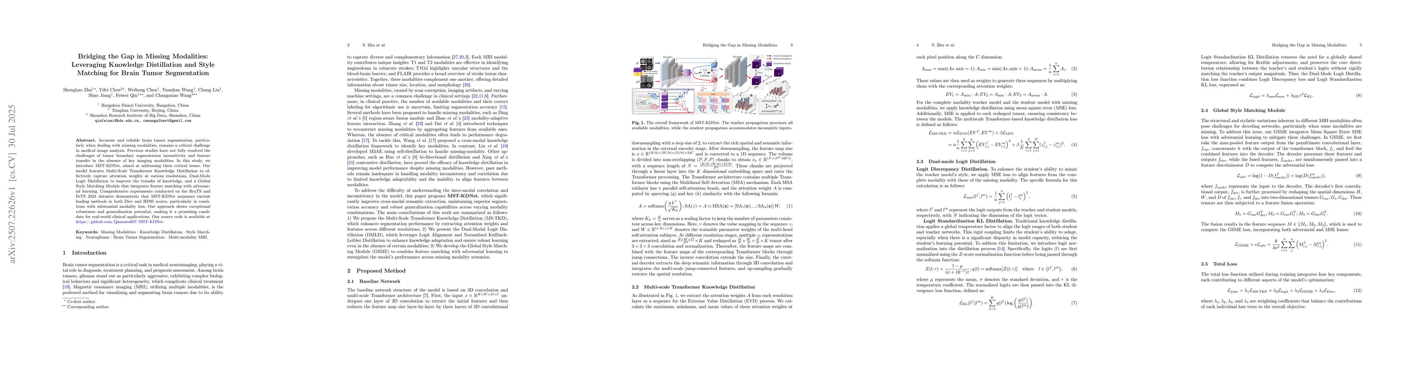 Thumbnail for Bridging the Gap in Missing Modalities: Leveraging Knowledge
  Distillation and Style Matching for Brain Tumor Segmentation