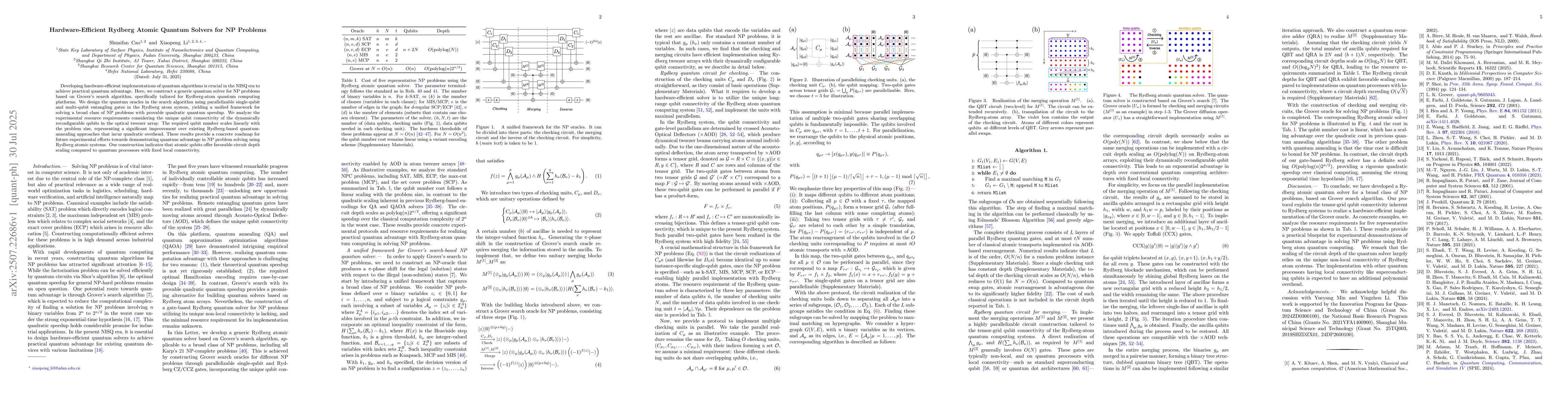 Thumbnail for Hardware-Efficient Rydberg Atomic Quantum Solvers for NP Problems