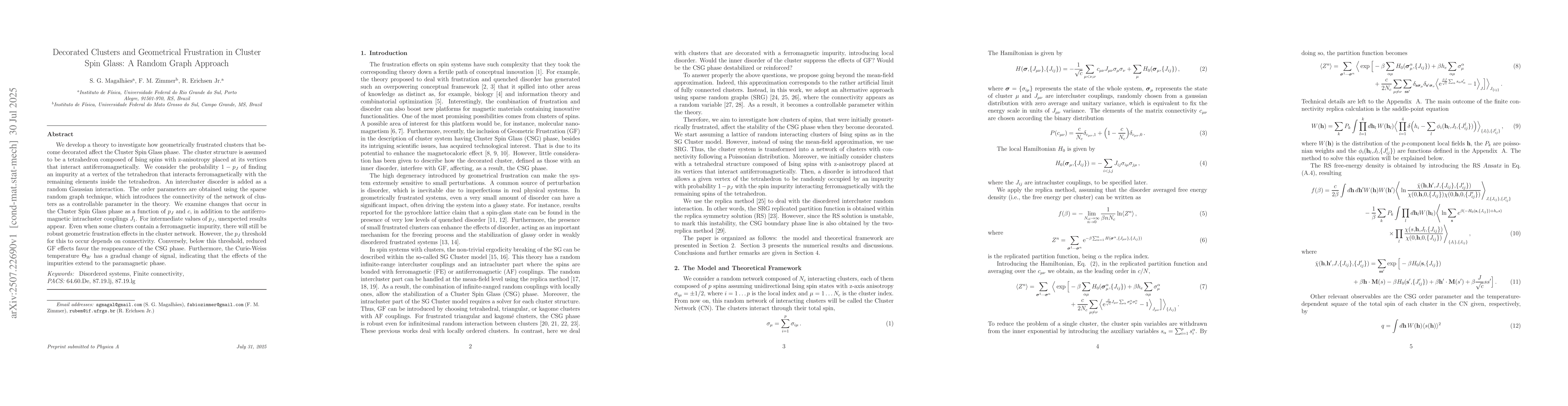 Thumbnail for Decorated Clusters and Geometrical Frustration in Cluster Spin Glass: A
  Random Graph Approach