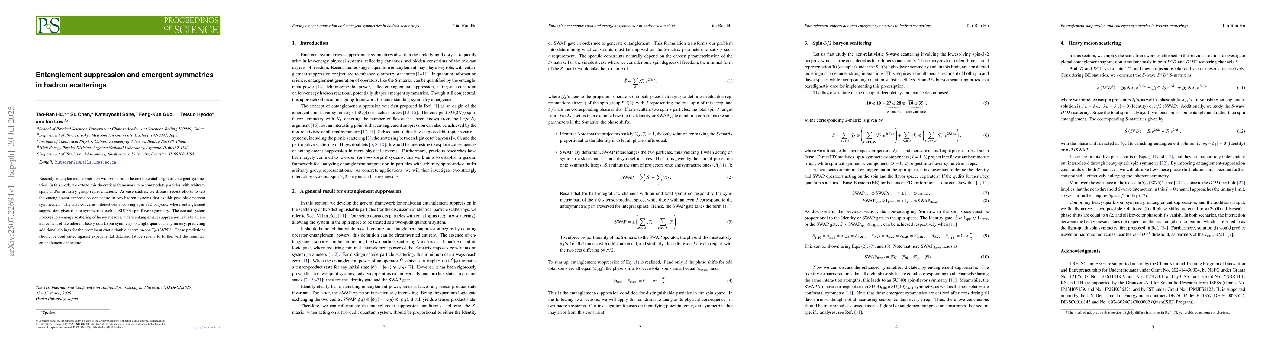 Thumbnail for Entanglement suppression and emergent symmetries in hadron scatterings