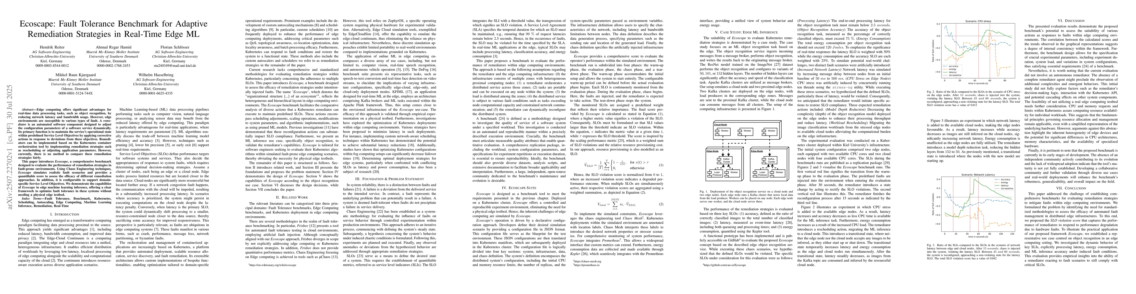 Thumbnail for Ecoscape: Fault Tolerance Benchmark for Adaptive Remediation Strategies
  in Real-Time Edge ML