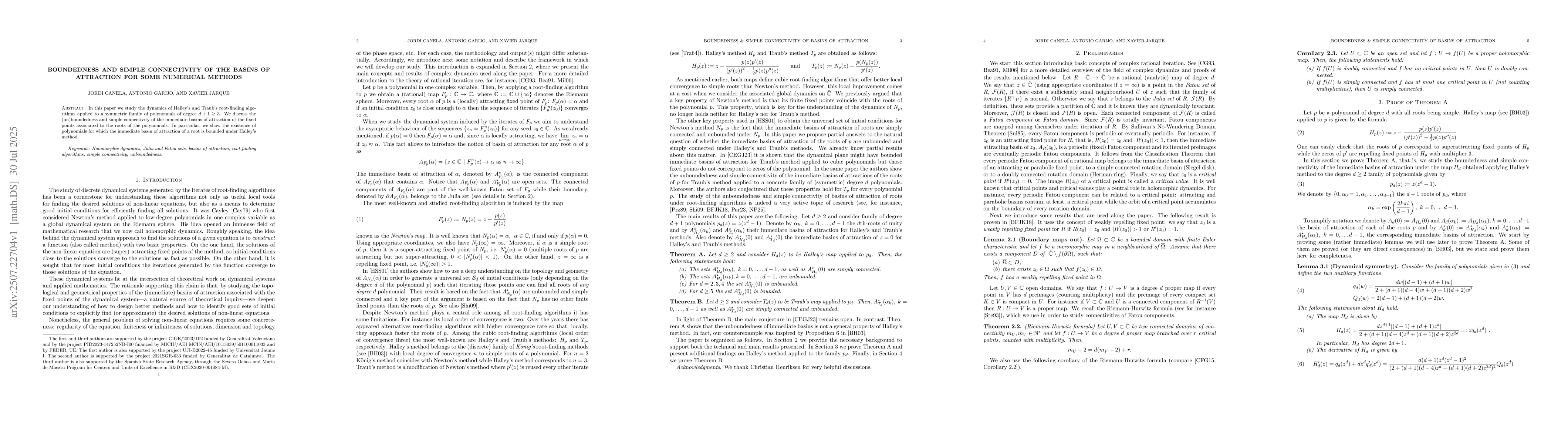 Thumbnail for Boundedness and simple connectivity of the basins of attraction for some
  numerical methods
