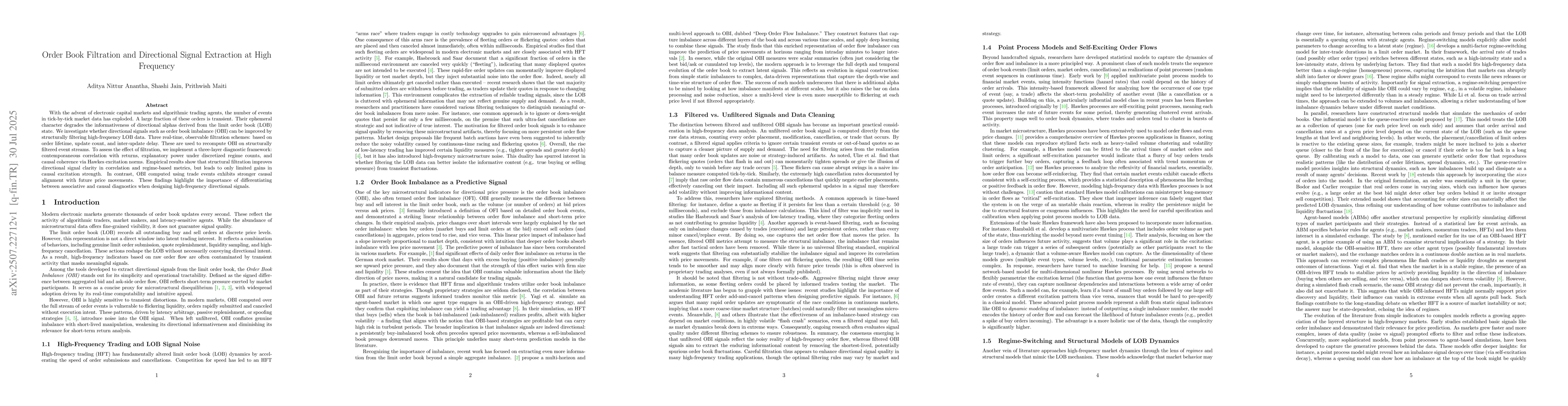 Thumbnail for Order Book Filtration and Directional Signal Extraction at High
  Frequency