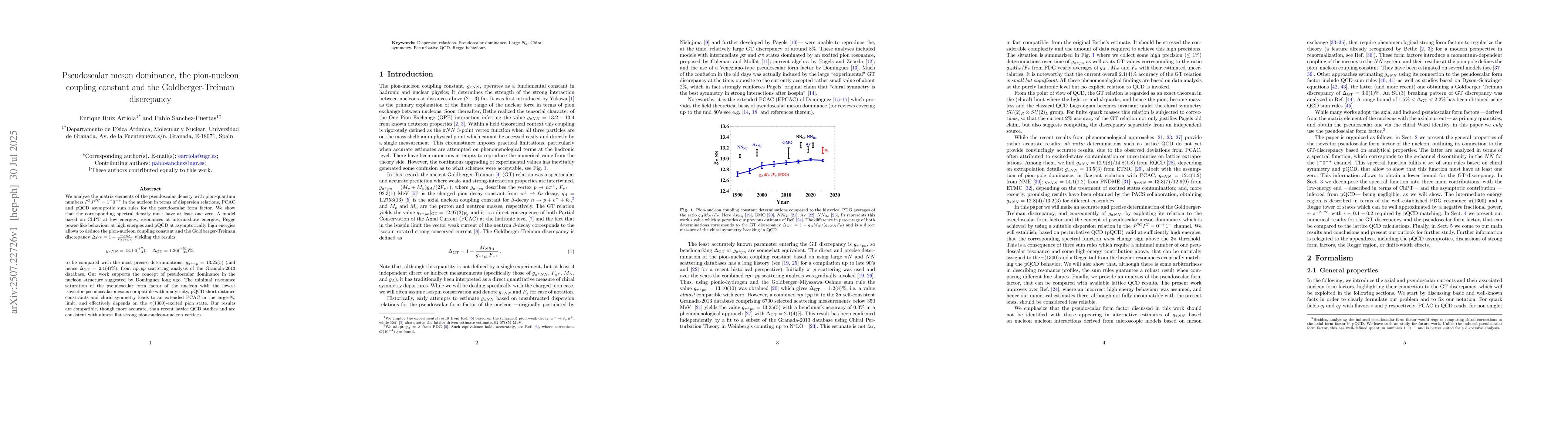 Thumbnail for Pseudoscalar meson dominance, the pion-nucleon coupling constant and the
  Goldberger-Treiman discrepancy
