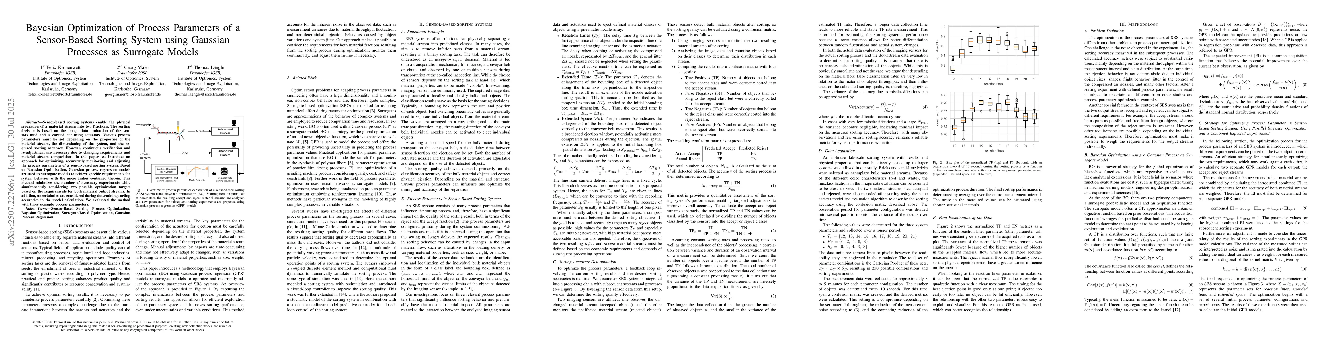 Thumbnail for Bayesian Optimization of Process Parameters of a Sensor-Based Sorting
  System using Gaussian Processes as Surrogate Models