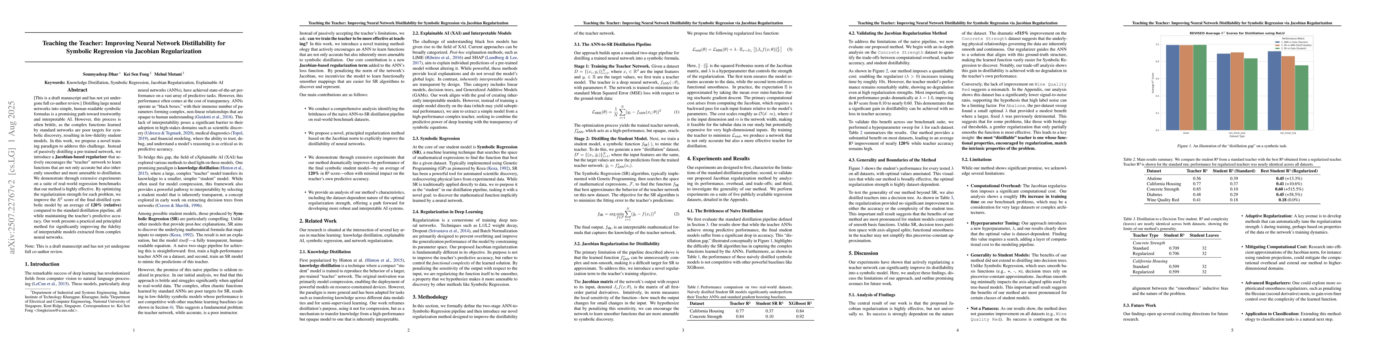 Thumbnail for Teaching the Teacher: Improving Neural Network Distillability for
  Symbolic Regression via Jacobian Regularization