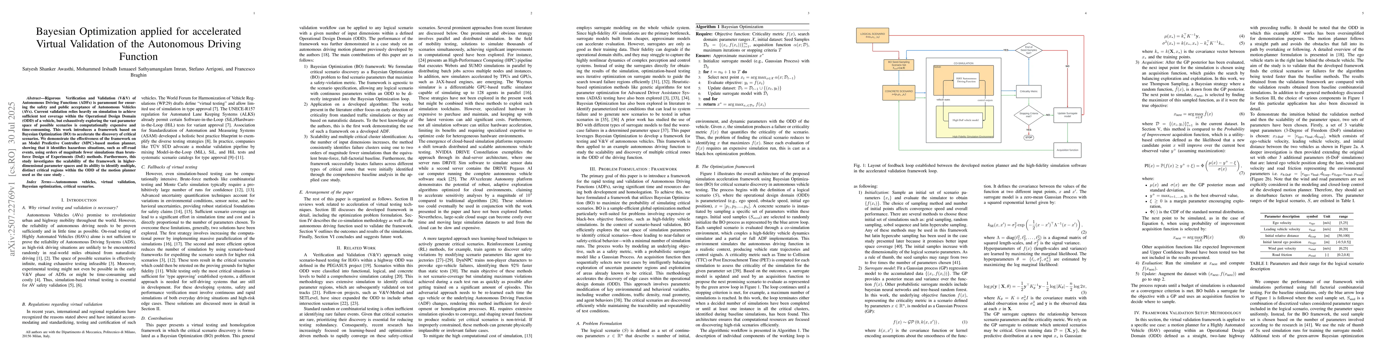 Thumbnail for Bayesian Optimization applied for accelerated Virtual Validation of the
  Autonomous Driving Function