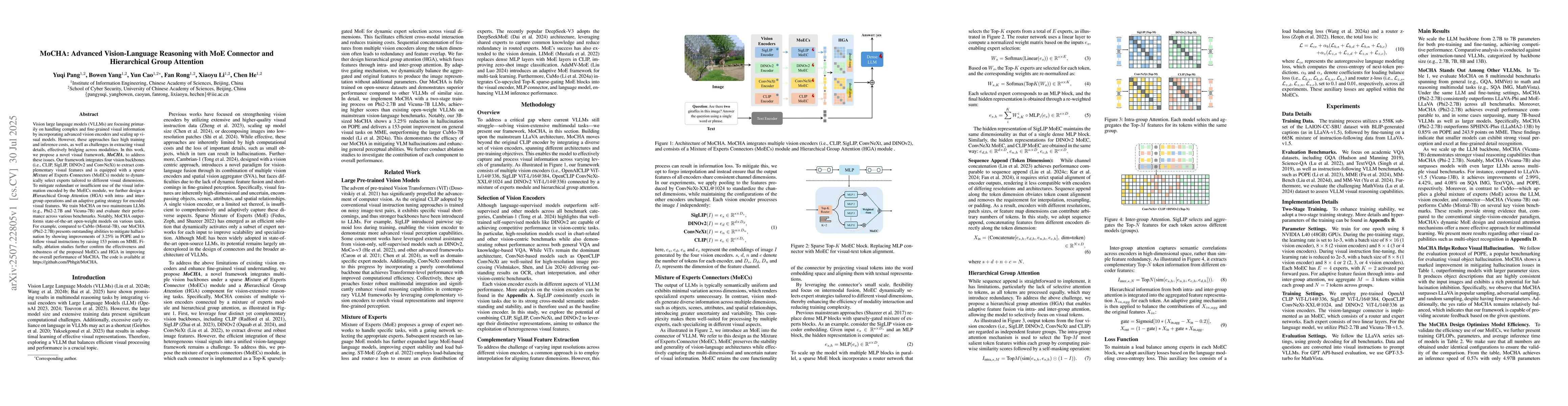 Thumbnail for MoCHA: Advanced Vision-Language Reasoning with MoE Connector and
  Hierarchical Group Attention