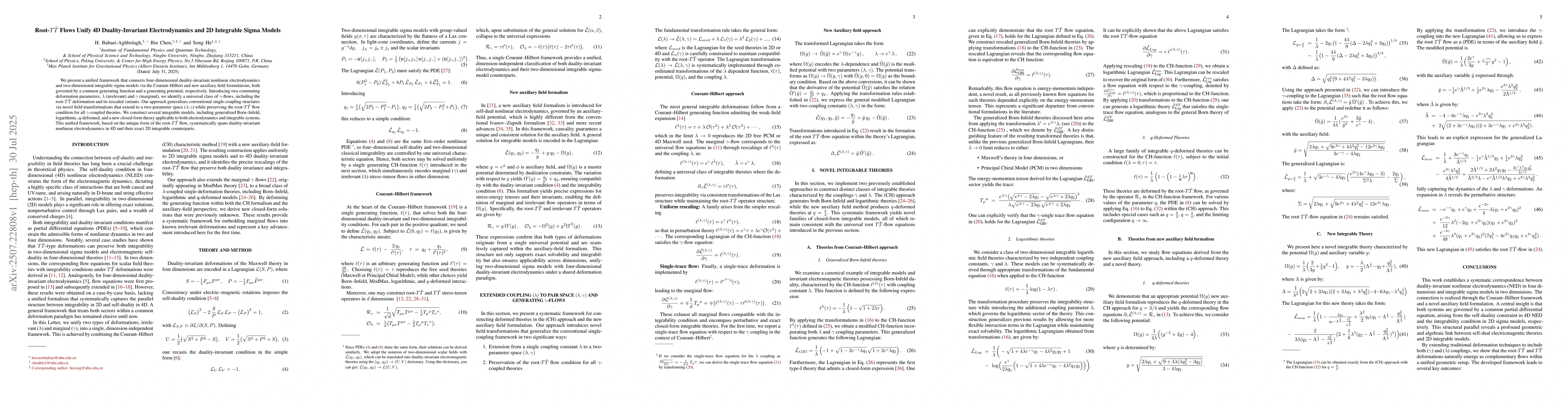 Thumbnail for Root-$T\bar{T}$ Flows Unify 4D Duality-Invariant Electrodynamics and 2D
  Integrable Sigma Models