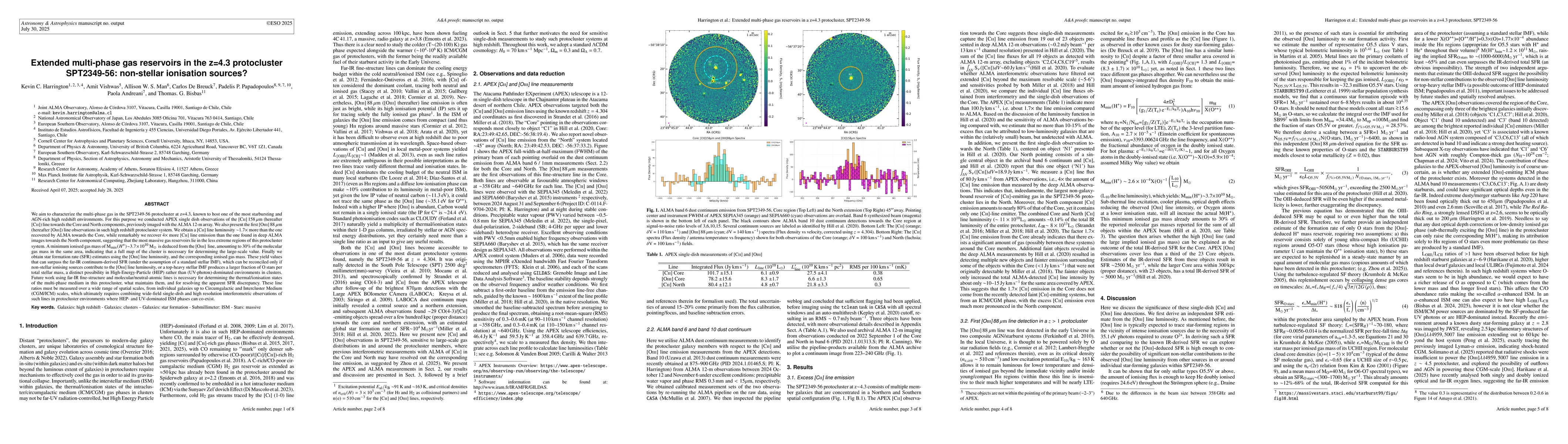 Thumbnail for Extended multi-phase gas reservoirs in the z=4.3 protocluster
  SPT2349-56: non-stellar ionisation sources?