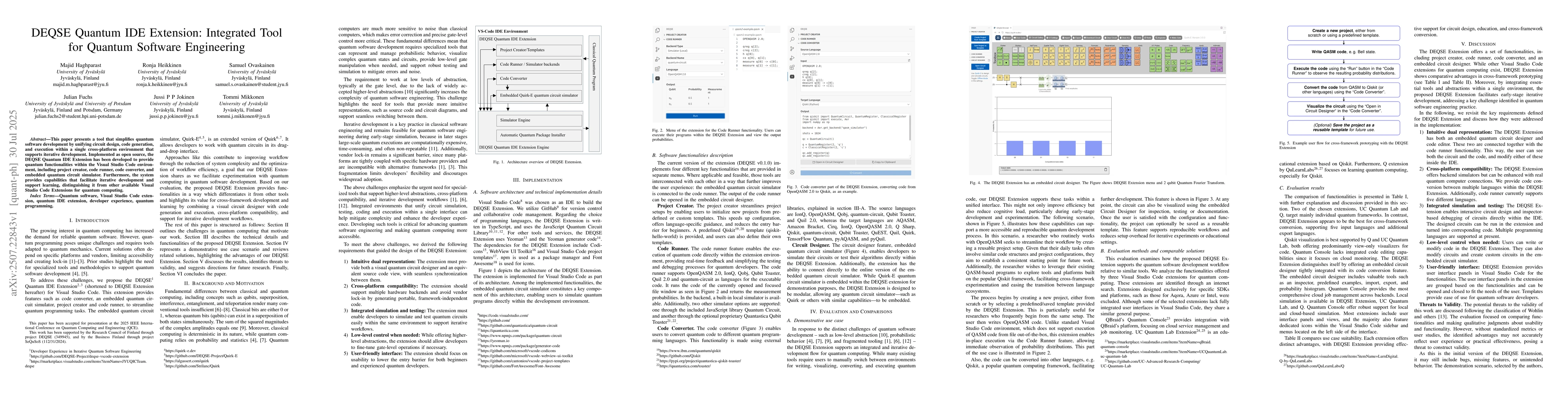 Thumbnail for DEQSE Quantum IDE Extension: Integrated Tool for Quantum Software
  Engineering
