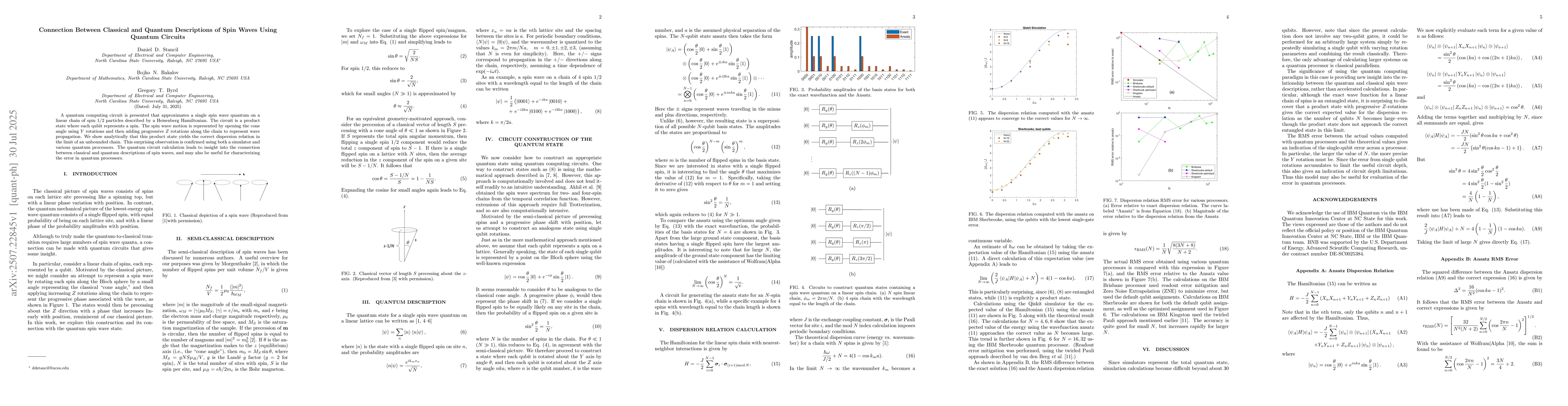 Thumbnail for Connection Between Classical and Quantum Descriptions of Spin Waves
  Using Quantum Circuits