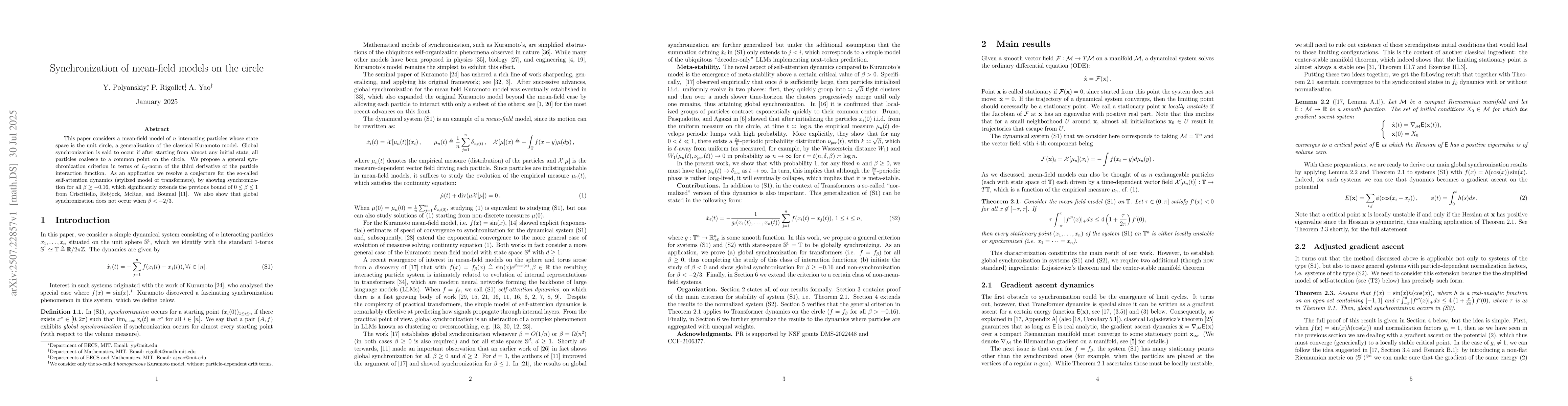 Thumbnail for Synchronization of mean-field models on the circle