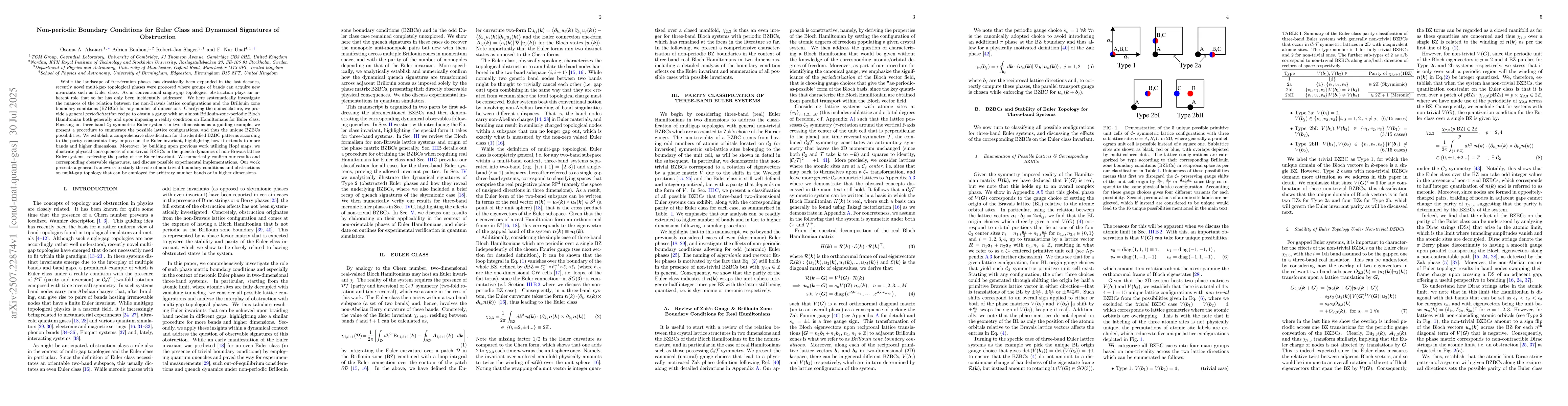 Thumbnail for Non-periodic Boundary Conditions for Euler Class and Dynamical
  Signatures of Obstruction