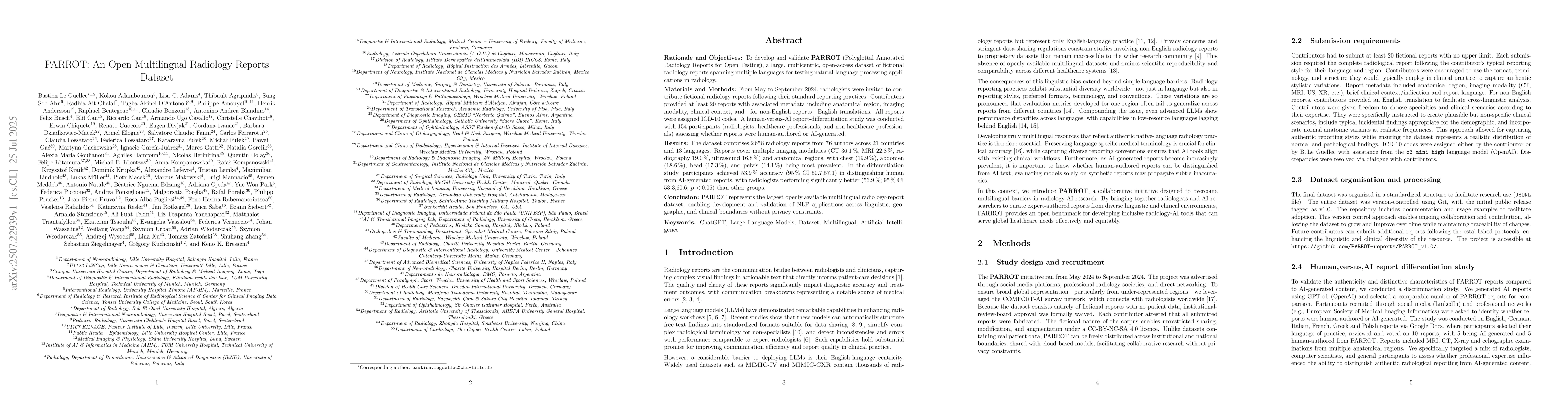 Thumbnail for PARROT: An Open Multilingual Radiology Reports Dataset