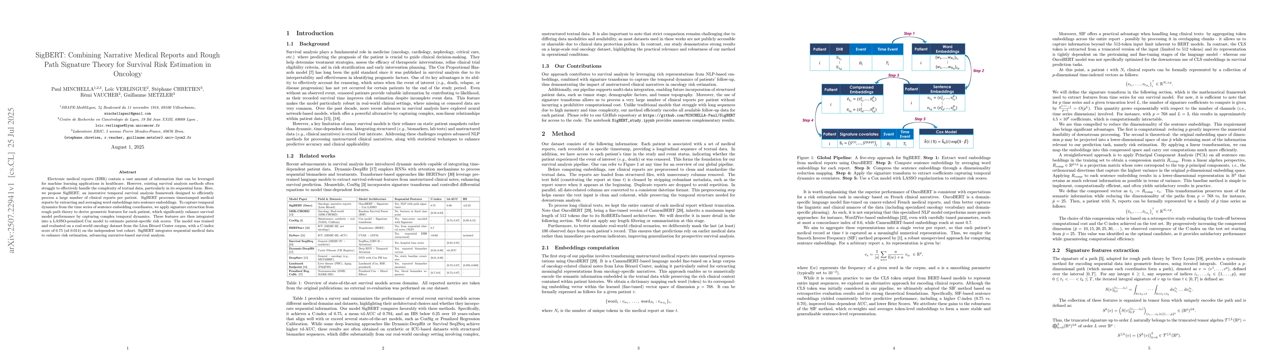 Thumbnail for SigBERT: Combining Narrative Medical Reports and Rough Path Signature
  Theory for Survival Risk Estimation in Oncology