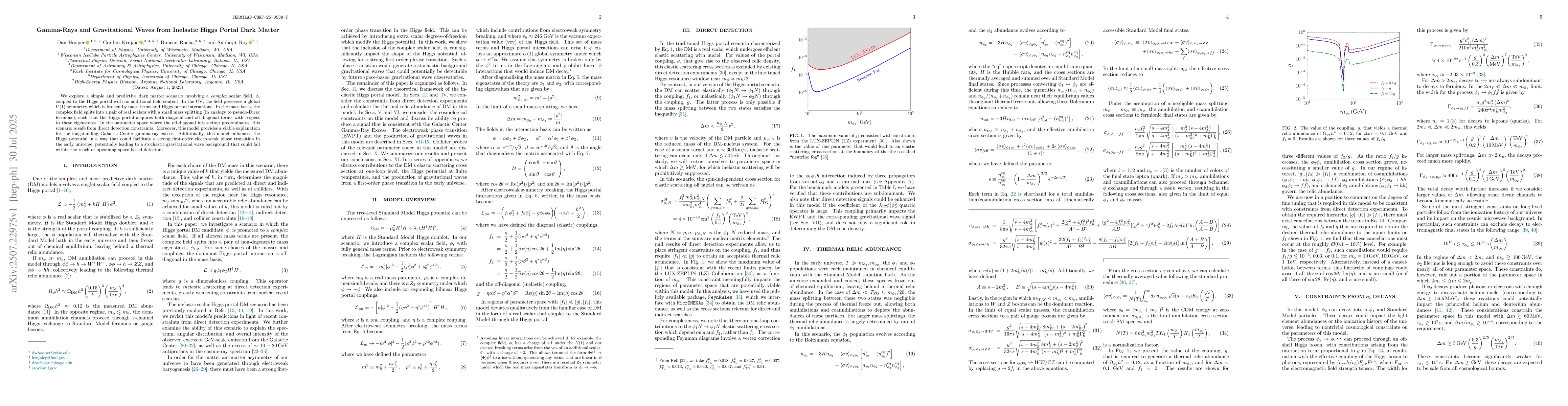 Thumbnail for Gamma-Rays and Gravitational Waves from Inelastic Higgs Portal Dark
  Matter