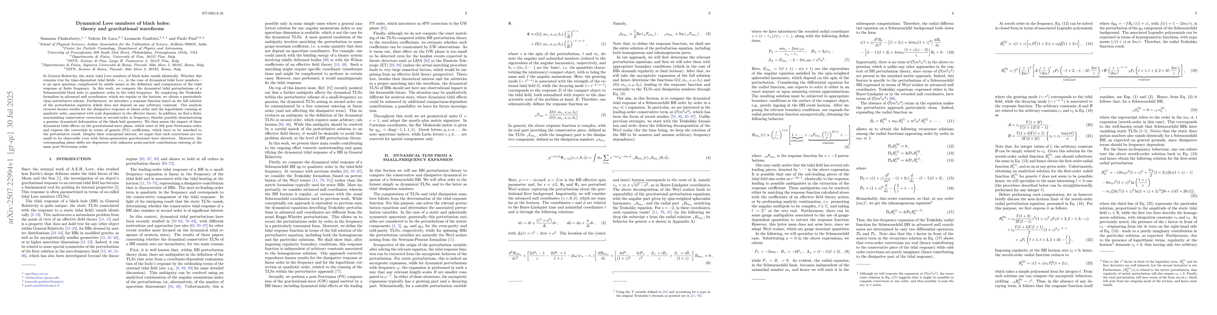 Thumbnail for Dynamical Love numbers of black holes: theory and gravitational
  waveforms