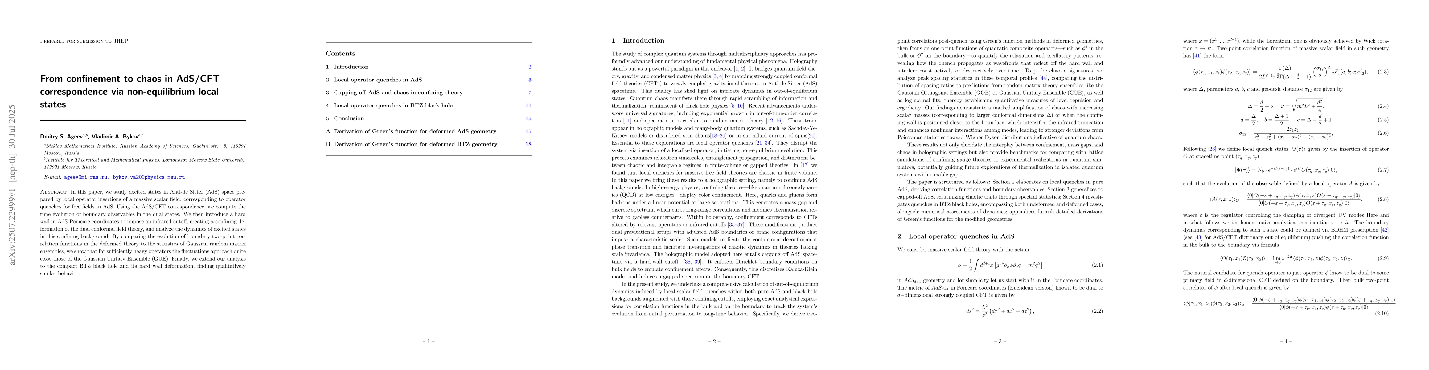 Thumbnail for From confinement to chaos in AdS/CFT correspondence via non-equilibrium
  local states