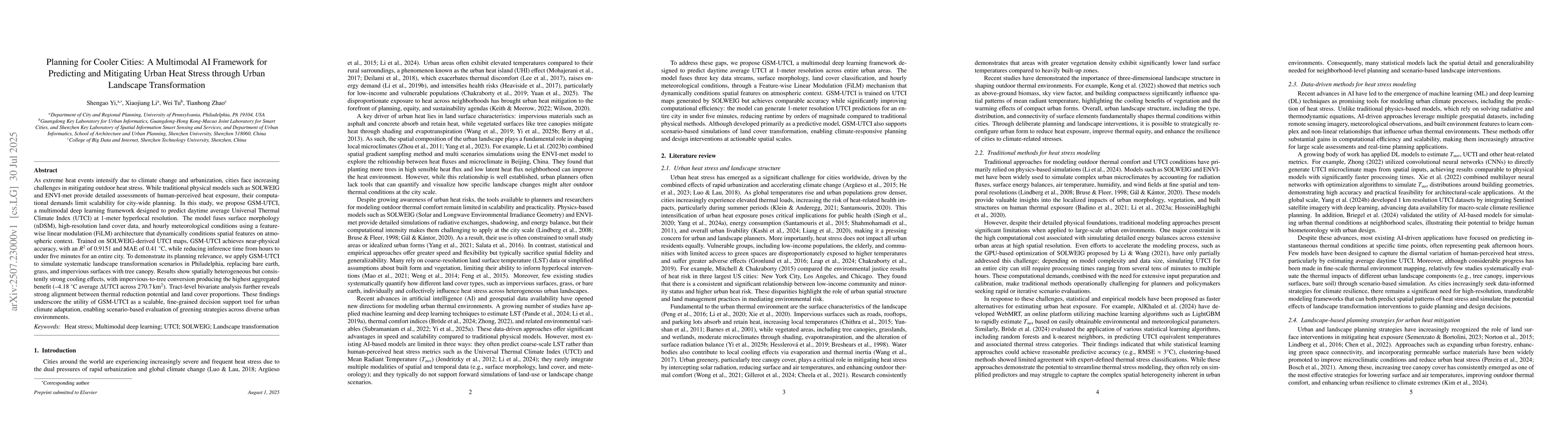 Thumbnail for Planning for Cooler Cities: A Multimodal AI Framework for Predicting and
  Mitigating Urban Heat Stress through Urban Landscape Transformation