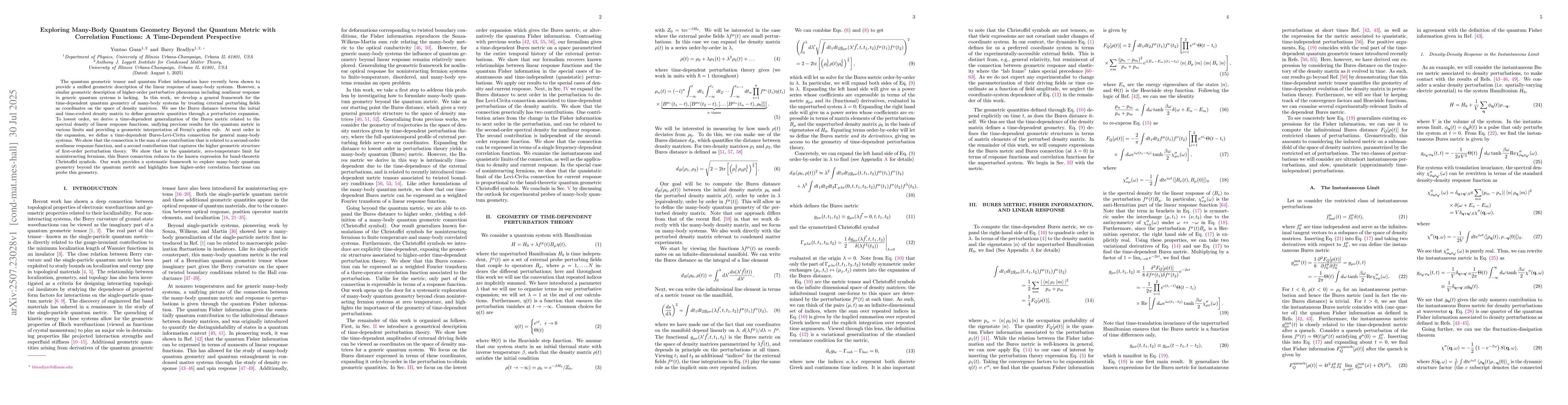 Thumbnail for Exploring Many-Body Quantum Geometry Beyond the Quantum Metric with
  Correlation Functions: A Time-Dependent Perspective