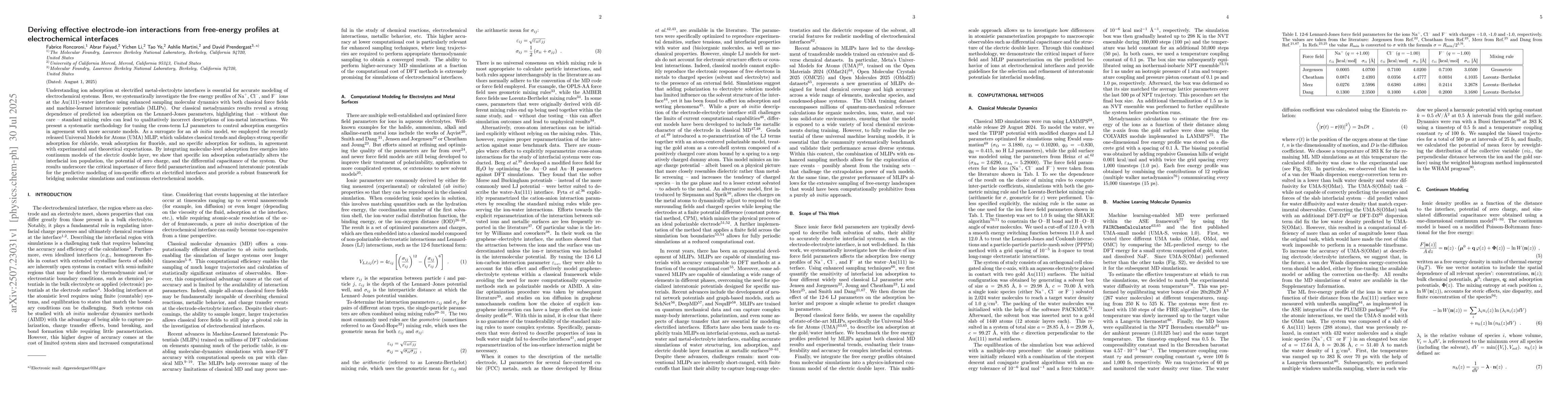 Thumbnail for Deriving effective electrode-ion interactions from free-energy profiles
  at electrochemical interfaces